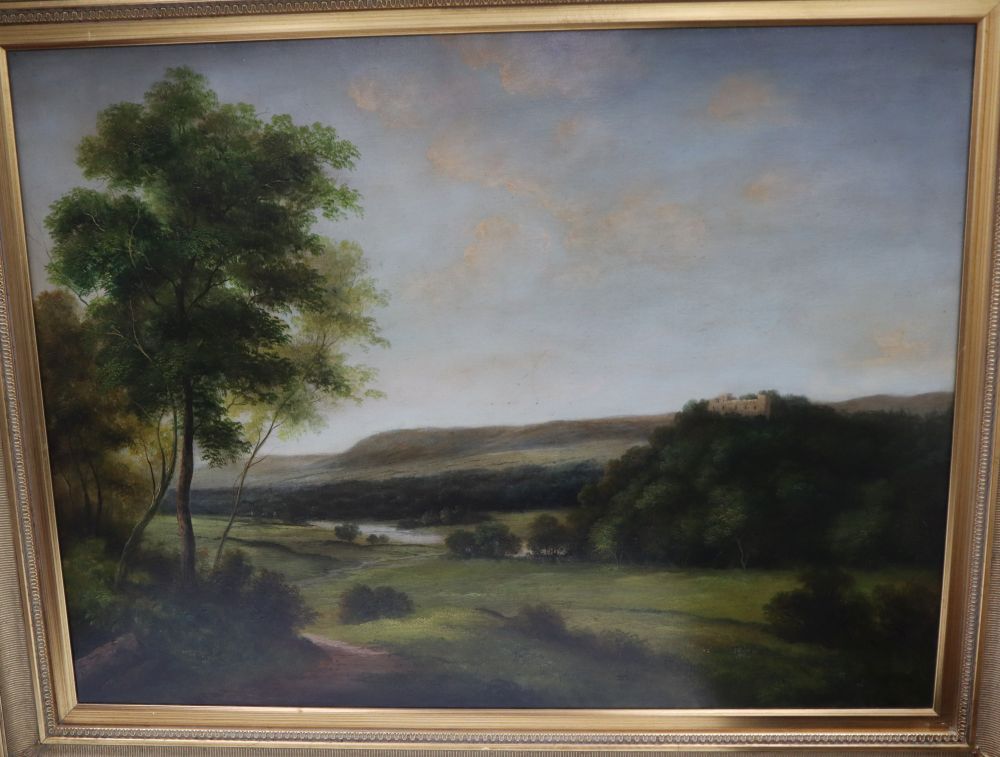 Modern oil on canvas, Castle in an extensive landscape, 75 x 101cm